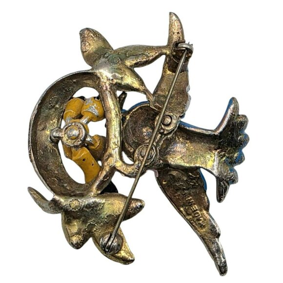 Vintage Fred Gray Blue Bird Brooch Nest Baby Birds Rhinestone Gold-Tone Pin USA - Picture 12 of 14